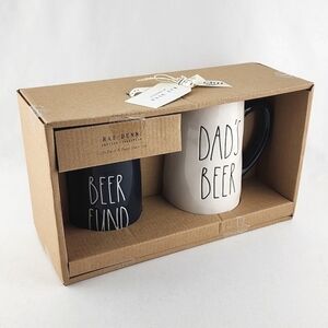 Rae Dunn Coin Bank "Beer Fund" & Beer Stein "Dad's Beer" 2 Piece  Set Navy White